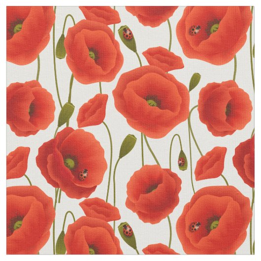 Tissu Poppies rouges avec des bugs de dame (Fermer)