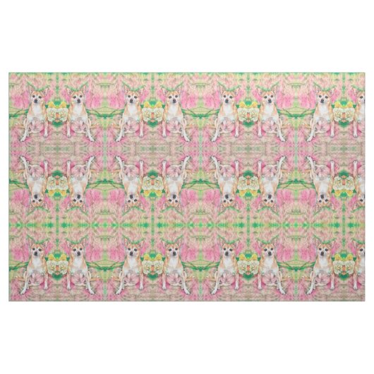 Tissu Portrait de Chihuahua vert rose pâle (Fat Quarter)