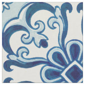 Tissu Portuguese Azulejos Blue Floral Tile Pattern (Fermer)