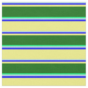 Tissu Poudre bleu, bleu, jaune, vert foncé et vert