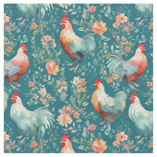 Tissu Poulets à l'aquarelle (Fermer)