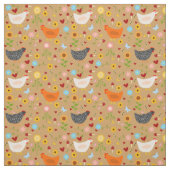 Tissu Poulets dans le jardin avec fleurs et insectes (Échantillon)