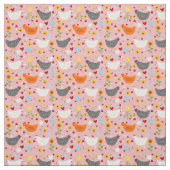 Tissu Poulets dans le jardin avec fleurs rose (Échantillon)