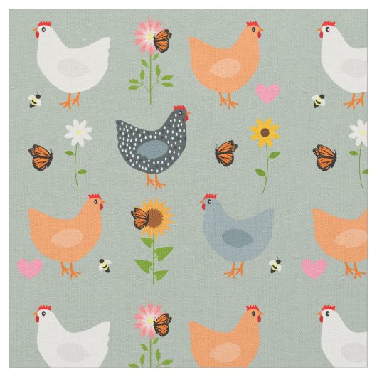 Tissu Poulets dans le lit à fleurs (Fermer)