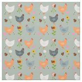 Tissu Poulets dans le lit à fleurs (Échantillon)