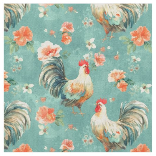 Tissu Poulets Floraux Aquarelle Mignons (Fermer)