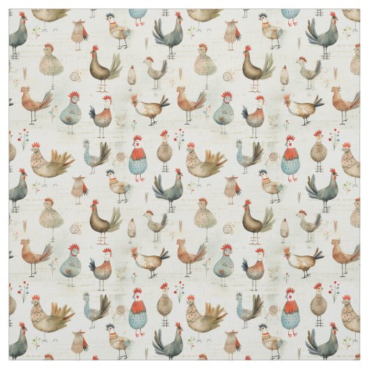 Tissu Poulets gais : Poulets blancs (Échantillon)