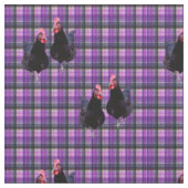 Tissu Poulets Noirs Sur Tartan Violet, (Fermer)