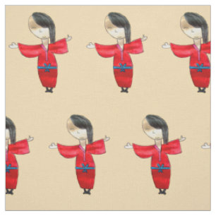 Tissu Poupée japonaise de bande dessinée avec l'art