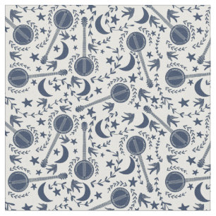 Tissu Pour Banjo Players Blue et Cream Folk Art Motif