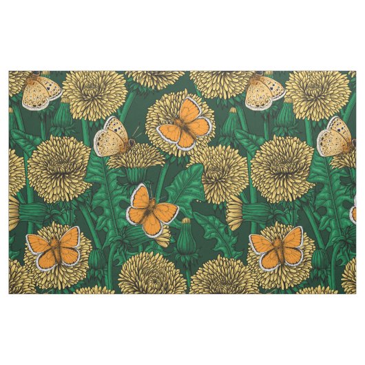 Tissu Pré de Dandelion sur vert foncé (Fat Quarter)