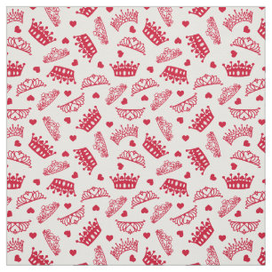 Tissu Princess Crowns Tiaras and Hearts Red Valentines