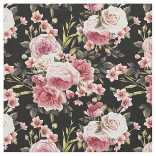 Tissu Profusion de rose de rose - arrière - plan noir
