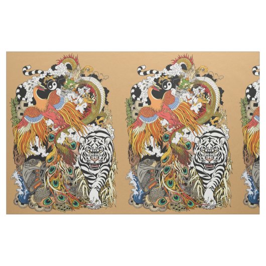 Tissu quatre animaux célestes (Fat Quarter)