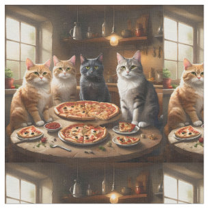 Tissu Quatre Chats Avec Pizza Pour Le Dîner.