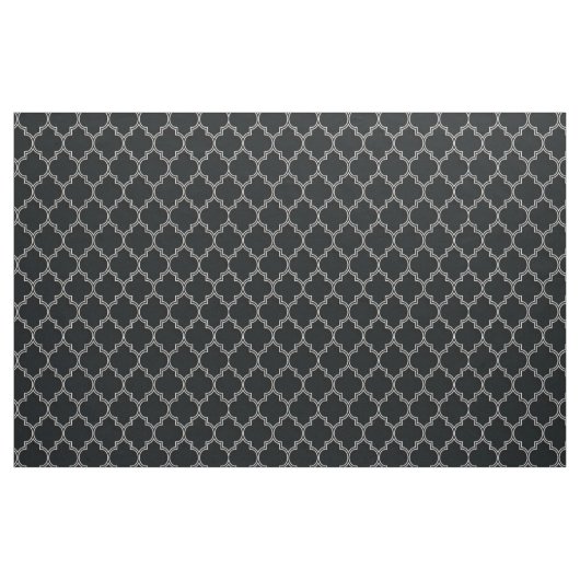 Tissu Quatrefoil blanc sur noir (Yard)