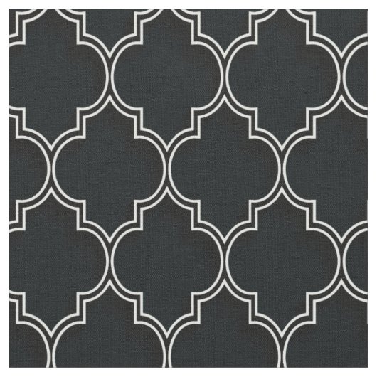 Tissu Quatrefoil blanc sur noir (Fermer)