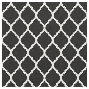 Tissu Quatrefoil marocain noir et blanc
