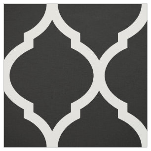 Tissu Quatrefoil marocain noir et blanc Grande échelle