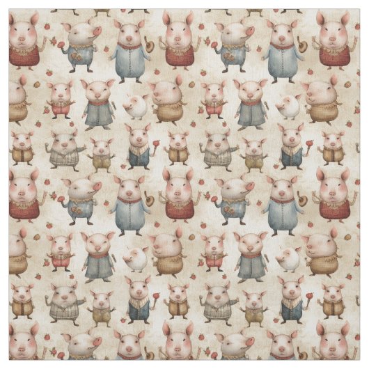 Tissu Queues de boue : Cochon de Whimsy (Échantillon)