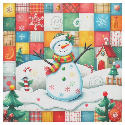 Tissu Quilt Look Patchwork Christmas Snowman (Échantillon)