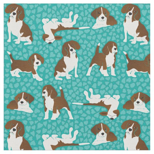 Tissu race de chien beagle - turquoise (Fermer)