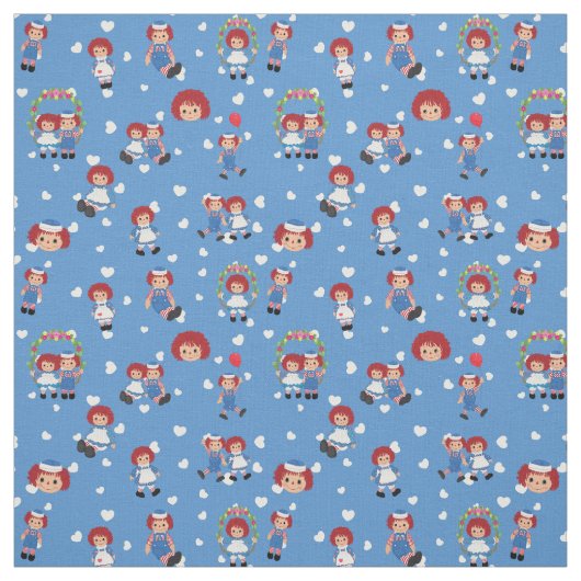 Tissu Raggedy Ann and Andy on Falling Hearts on Blue (Échantillon)