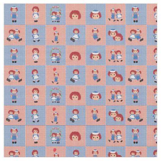 Tissu Raggedy Ann et Andy En vichy sur Checkerboard (Fermer)