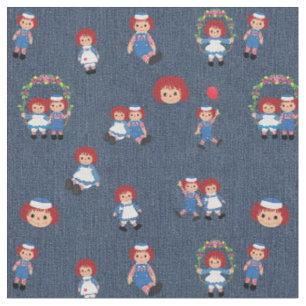 Tissu Raggedy Ann et Andy sur Blue Denim