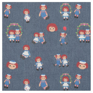 Tissu Raggedy Ann et Andy sur Blue Denim
