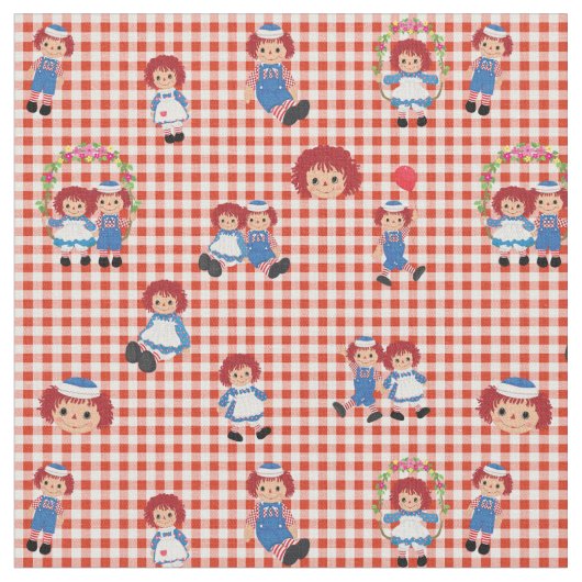 Tissu Raggedy Ann et Andy sur Red En vichy (Fermer)