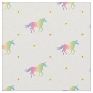 Tissu Rainbow Unicorns & Gold Stars Motif