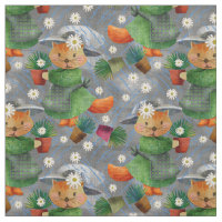 Rainy Day Ginger Cat Daisies Motif