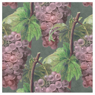 Tissu Raisins et vignes Vintages et violets sur vert