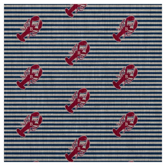 Tissu Rayure blanche bleue de monogramme rouge nautique (Échantillon)