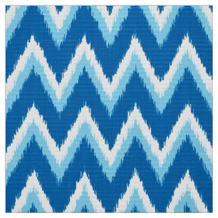 Tissu Rayures d'Ikat Chevron - cobalt, bleu de ciel et