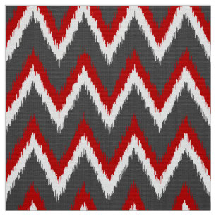 Tissu Rayures d'Ikat Chevron - rouge, blanc et gris/gris