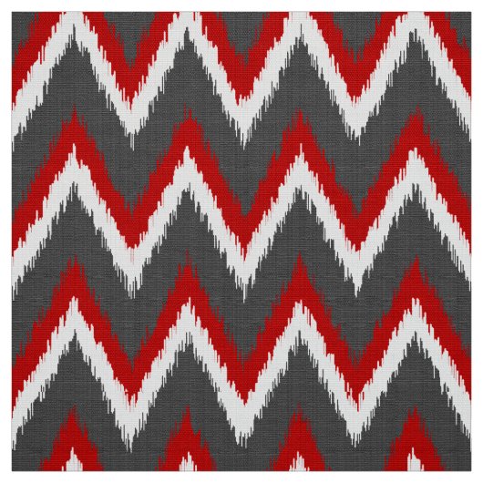 Tissu Rayures d'Ikat Chevron - rouge, blanc et gris/gris (Échantillon)
