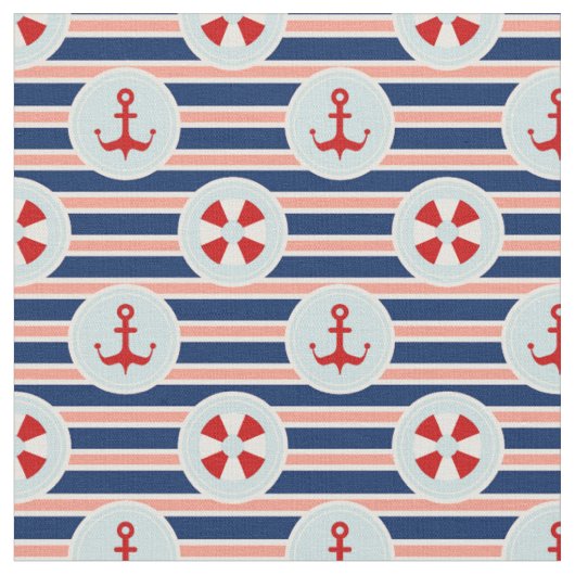 Tissu Rayures et motif de points nautiques (Fermer)