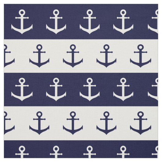 Tissu Rayures et motif nautiques d'ancre (Échantillon)
