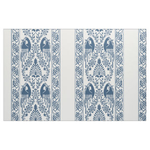 Tissu Rayures médiévales d'oiseau à l'indigo