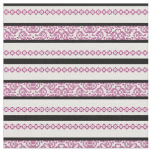Tissu Rayures noires et blanches avec motif floral magen