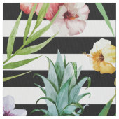 Tissu Rayures tropicales de noir de fleur d'ananas (fermé)