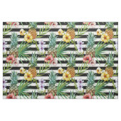 Tissu Rayures tropicales de noir de fleur d'ananas (Fat Quarter)