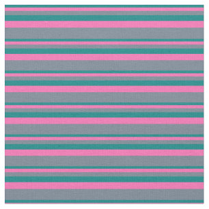 Tissu Rayures turquoises, roses chaudes et gris ardoise