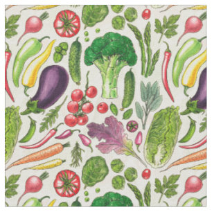 Tissu Récolte de légumes et d'herbes sur le blanc