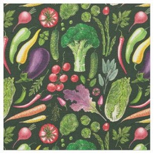 Tissu Récolte de légumes et d'herbes sur le noir