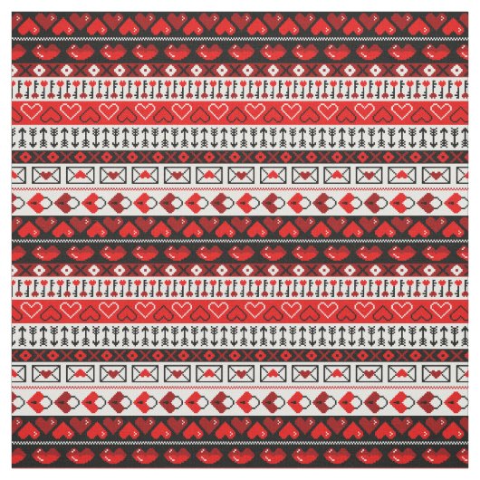 Tissu Red 8 Bit Love Hearts (Échantillon)