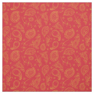 Tissu Red and Gold Indian Saree Paisley Motif