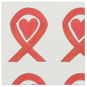 Tissu Red Awareness Ribbon Hearts Art Fabrics